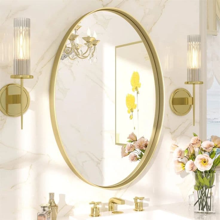Miroir mural rond doré